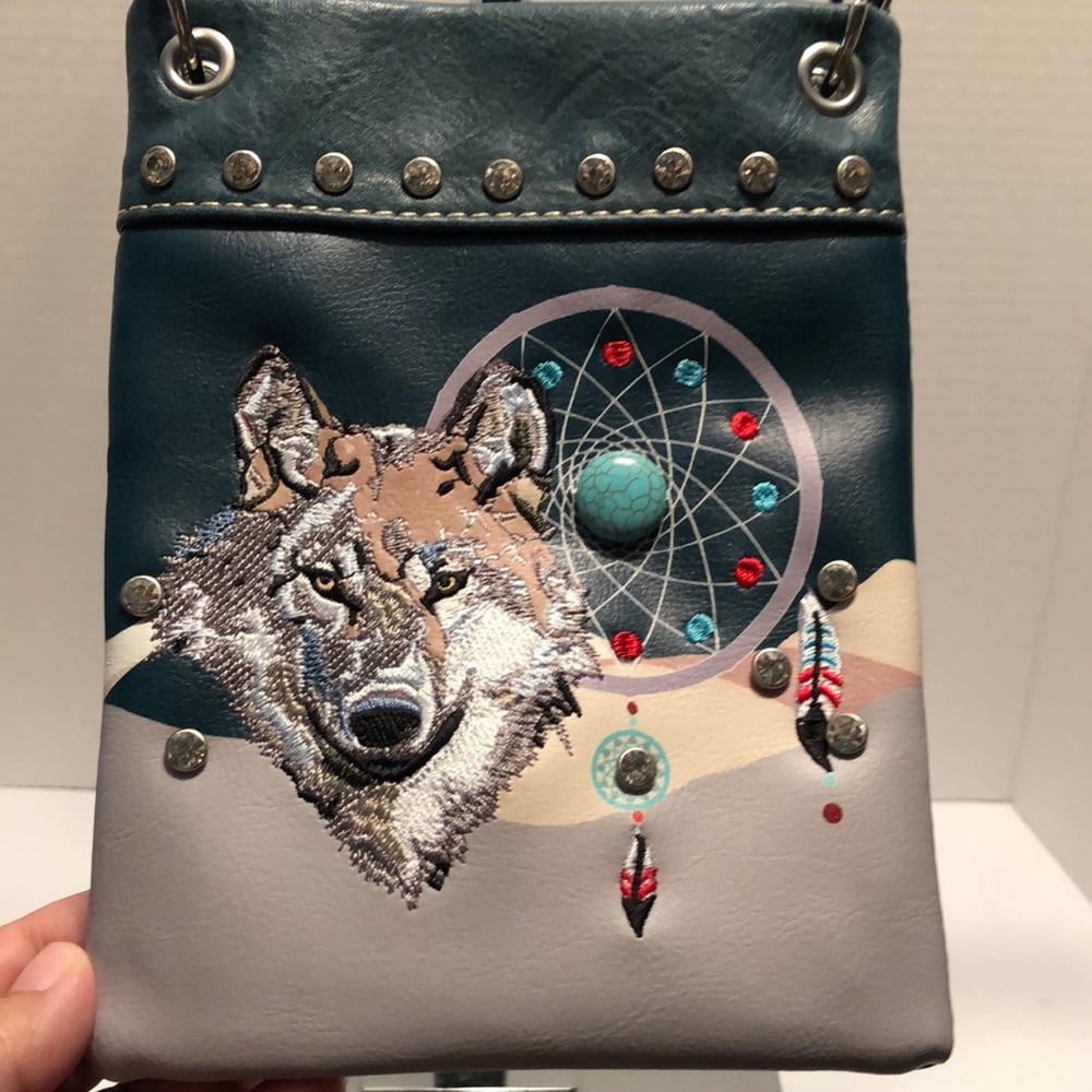 Western Wold Dream Catcher Embroidered Beaded Rhinstone Shoulder/Crossover bag